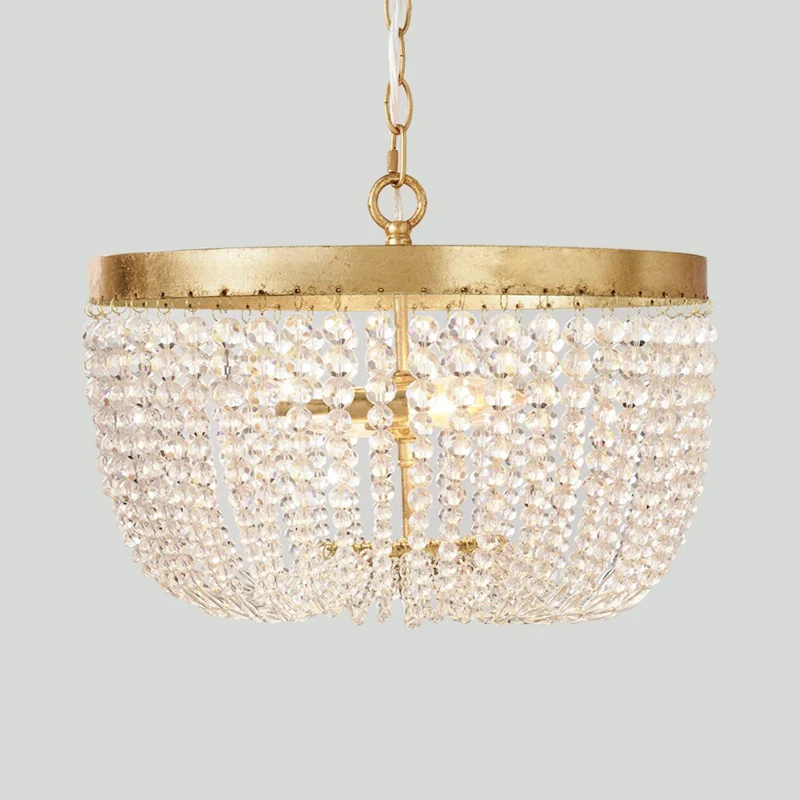 Lustre à dôme large de 16/19.5 pouces, éclairage moderne en laiton cristal, 3/5 ampoules, plafonnier suspendu Clearhalo