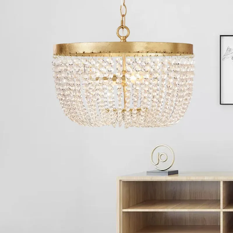 Lustre à dôme large de 16/19.5 pouces, éclairage moderne en laiton cristal, 3/5 ampoules, plafonnier suspendu Clearhalo