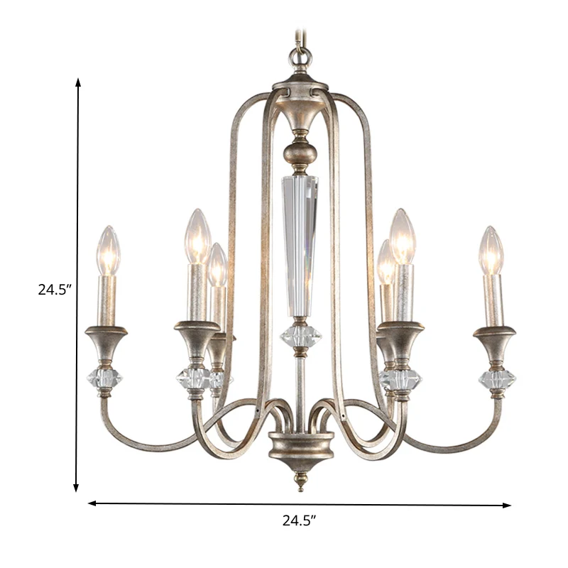 Lustre en forme de bougie en métal rustique, 6 lumières, luminaire décoratif de plafond, en argent vieilli, pour salon Cle...