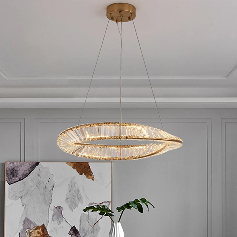 Lustre en forme d'anneau torsadé, suspension moderne en cristal LED en laiton pour salle à manger Clearhalo