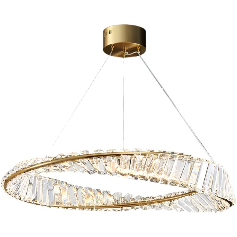 Lustre en forme d'anneau torsadé, suspension moderne en cristal LED en laiton pour salle à manger Clearhalo