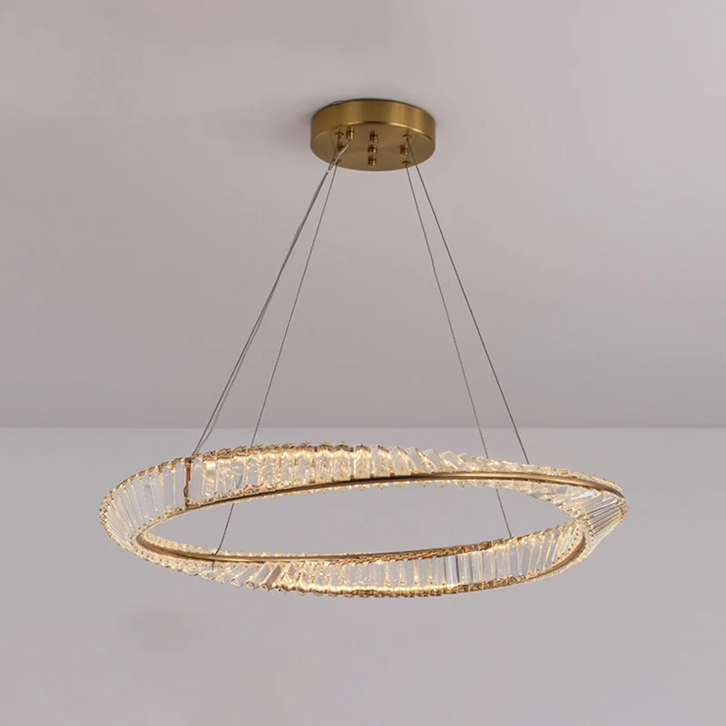 Lustre en forme d'anneau torsadé, suspension moderne en cristal LED en laiton pour salle à manger Clearhalo