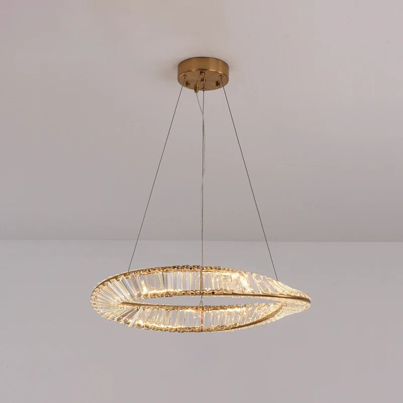 Lustre en forme d'anneau torsadé, suspension moderne en cristal LED en laiton pour salle à manger Clearhalo
