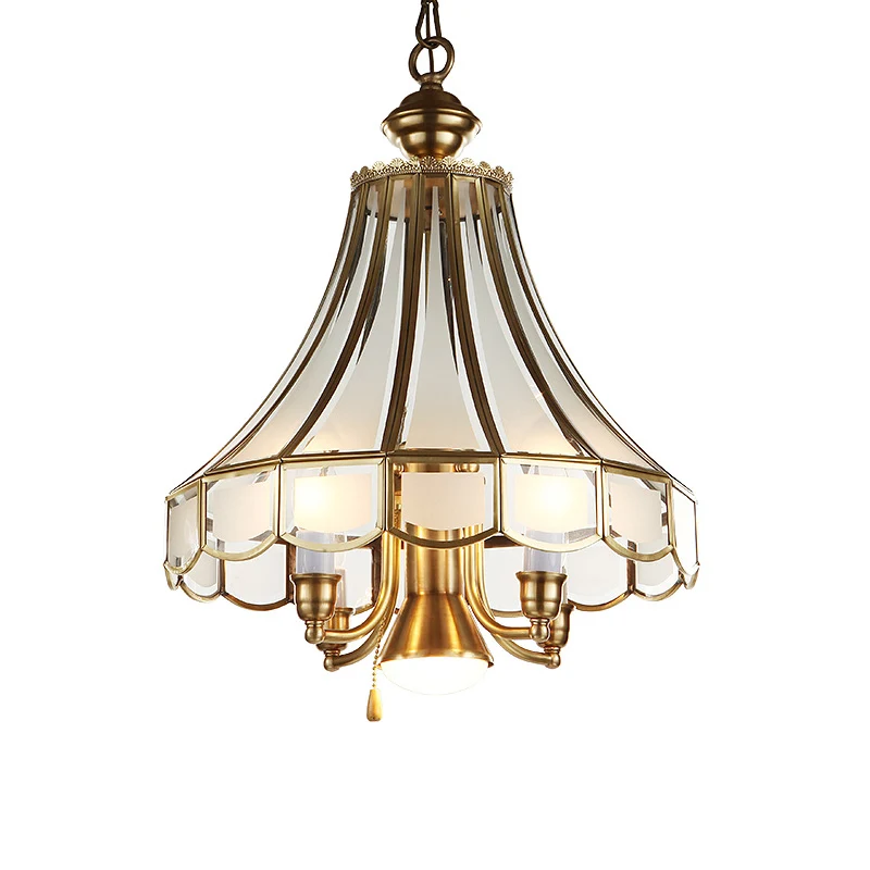 Lustre en forme de pétoncle en laiton, luminaire suspendu en verre sablé colonial, 5 lumières, lampe à Suspension pour sal...