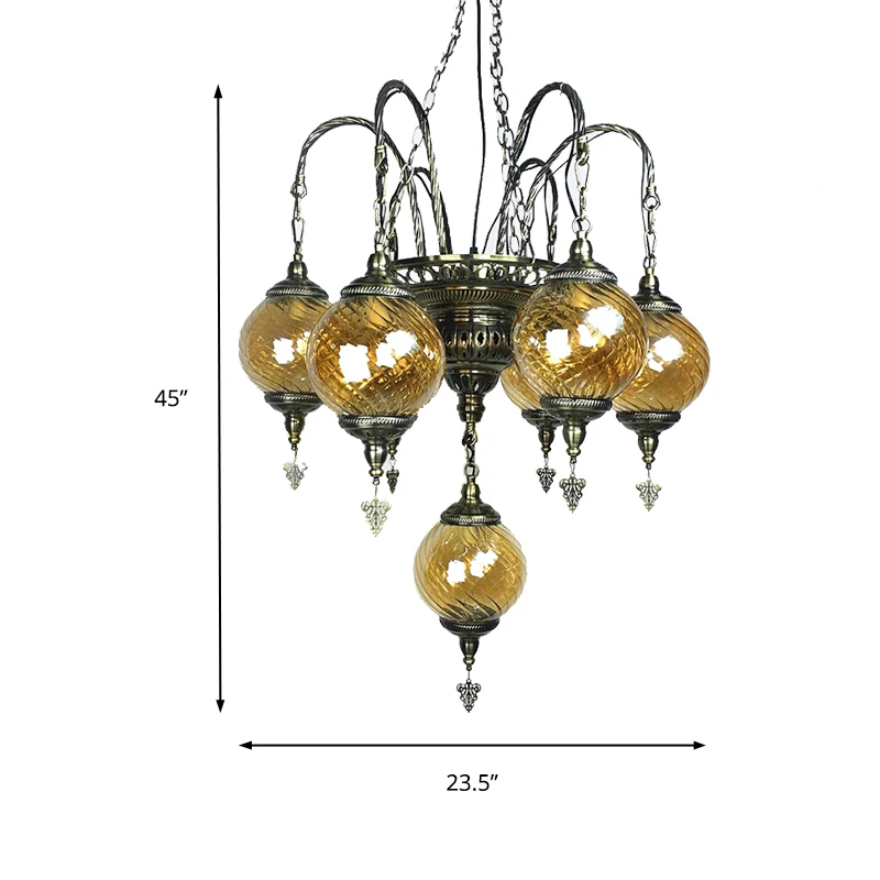 Lustre Globe Vintage en verre tourbillon ambre, 7 ampoules, luminaire suspendu pour café Clearhalo