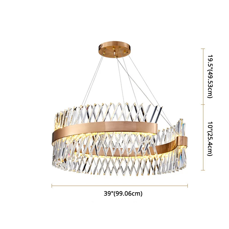 Lustre géométrique Simple, bande K9 en cristal, éclairage LED suspendu pour salle à manger, or Rose Clearhalo