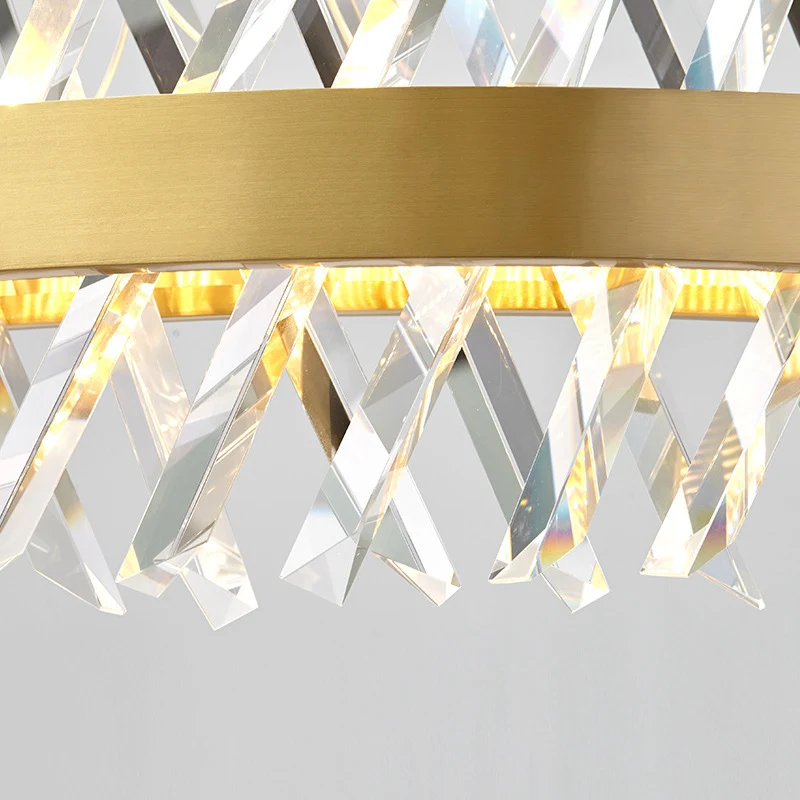 Lustre géométrique Simple, bande K9 en cristal, éclairage LED suspendu pour salle à manger, or Rose Clearhalo