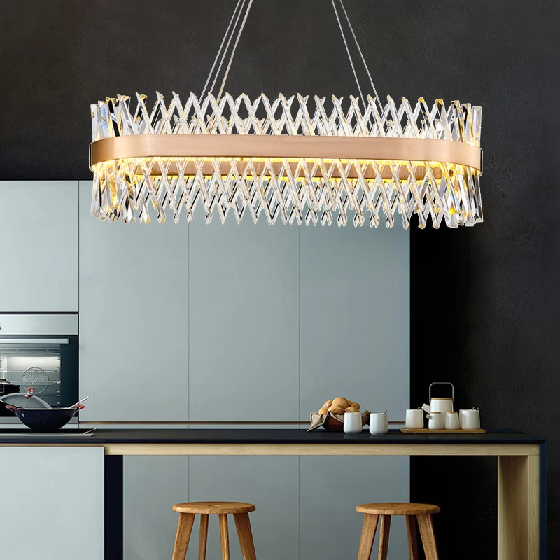 Lustre géométrique Simple, bande K9 en cristal, éclairage LED suspendu pour salle à manger, or Rose Clearhalo