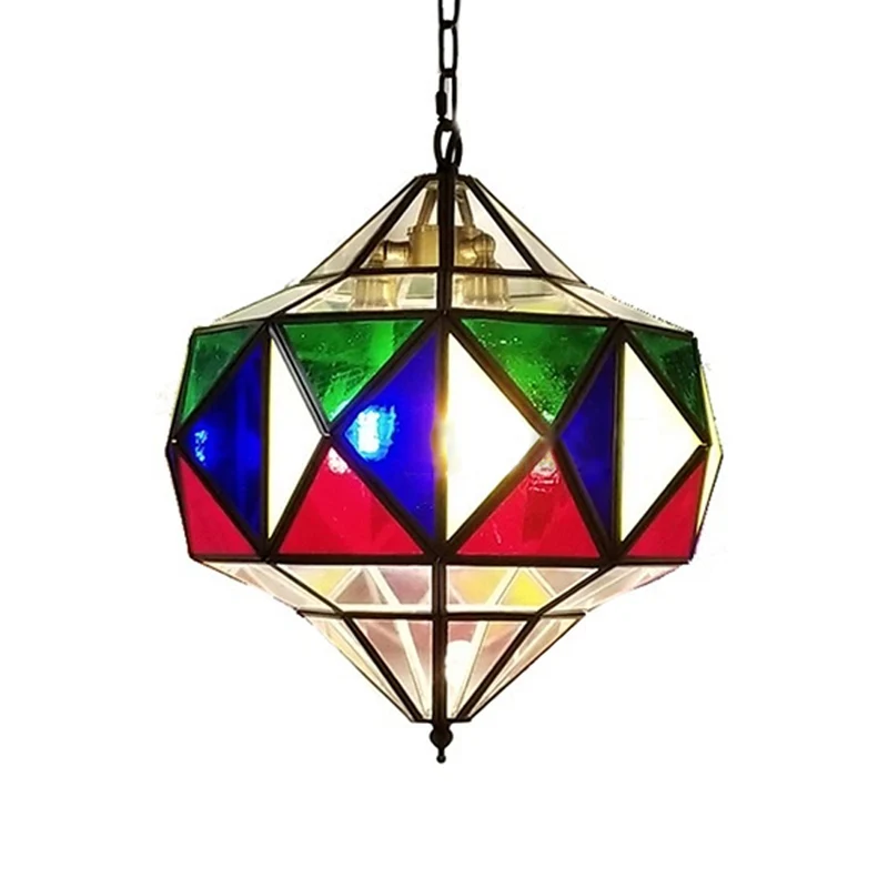 Lustre en laiton et verre coloré, forme supérieure, 3 lumières, plafonnier arabe suspendu avec chaîne réglable Clearhalo