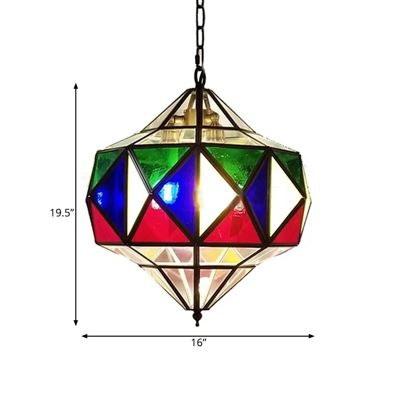 Lustre en laiton et verre coloré, forme supérieure, 3 lumières, plafonnier arabe suspendu avec chaîne réglable Clearhalo