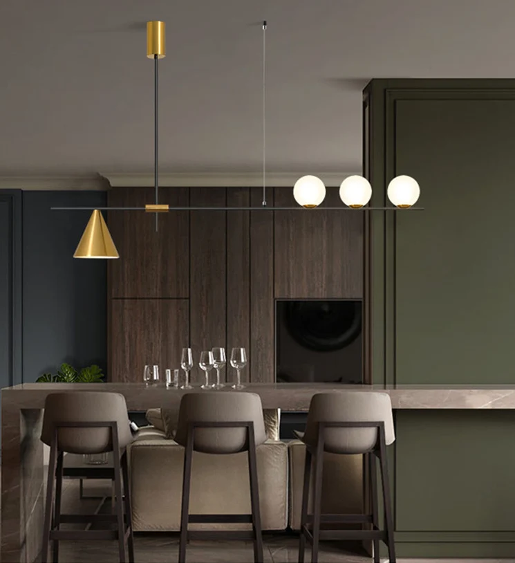 Lustre linéaire minimaliste moderne, luminaire de plafond sphérique en verre blanc Clearhalo