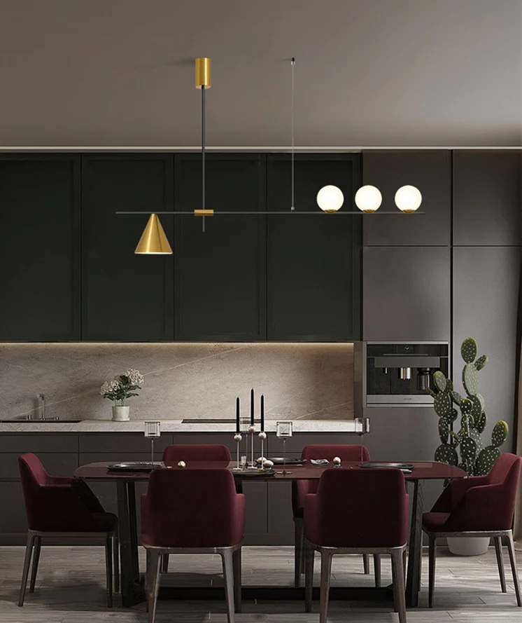 Lustre linéaire minimaliste moderne, luminaire de plafond sphérique en verre blanc Clearhalo