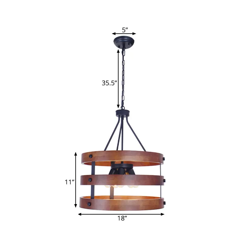 Lustre marron à 5 têtes, éclairage rustique à Suspension ronde en bois pour salle à manger Clearhalo