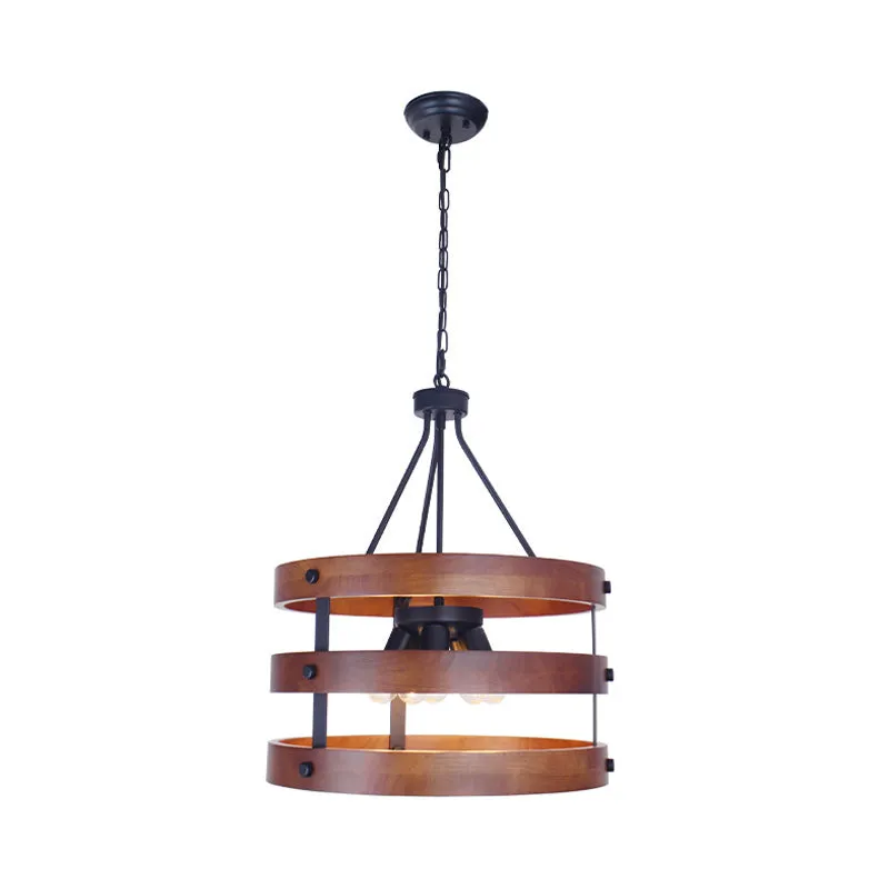 Lustre marron à 5 têtes, éclairage rustique à Suspension ronde en bois pour salle à manger Clearhalo