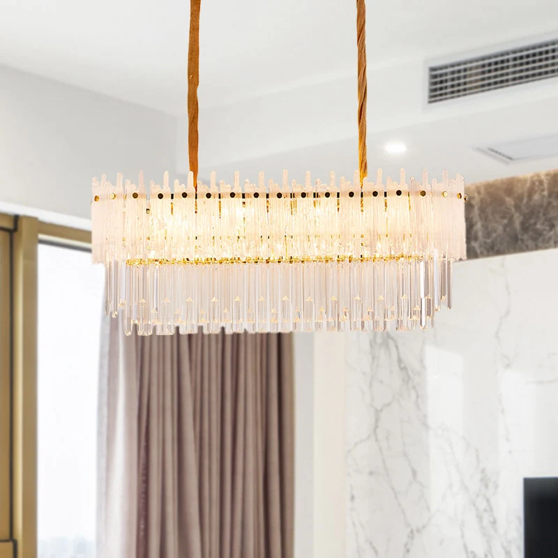 Lustre minimaliste à 9 lumières en cristal clair, éclairage d'île, lampe pour salle à manger Clearhalo