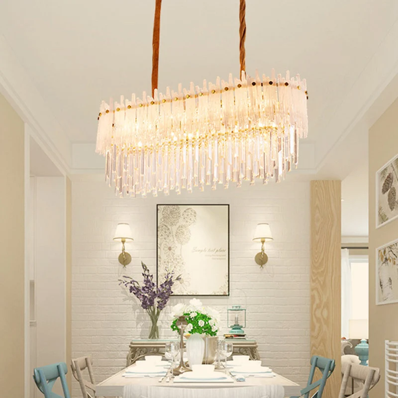 Lustre minimaliste à 9 lumières en cristal clair, éclairage d'île, lampe pour salle à manger Clearhalo