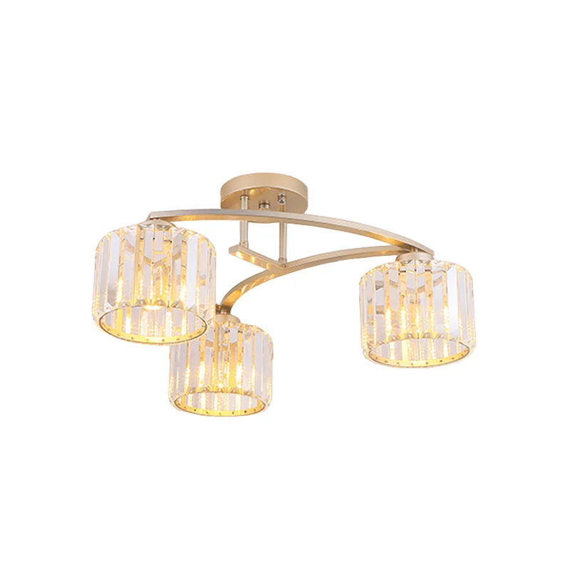 Lustre à montage au plafond avec bras en V doré, métal postmoderne, 3 ampoules, Semi-affleurant pour Restaurant, avec abat...