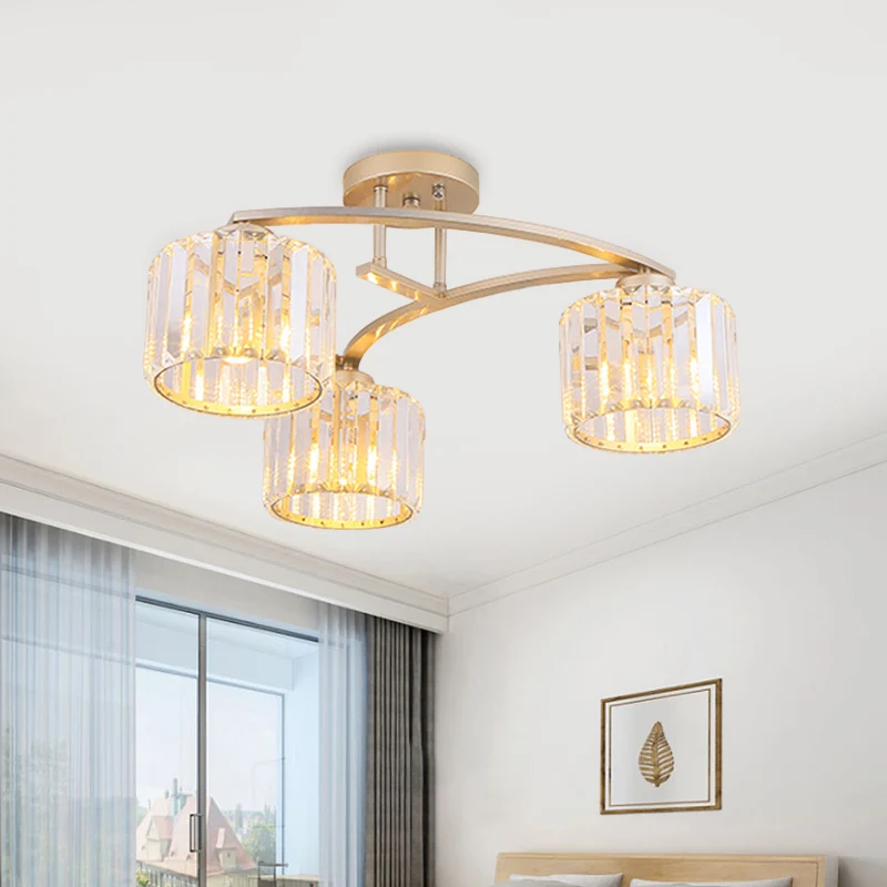 Lustre à montage au plafond avec bras en V doré, métal postmoderne, 3 ampoules, Semi-affleurant pour Restaurant, avec abat...