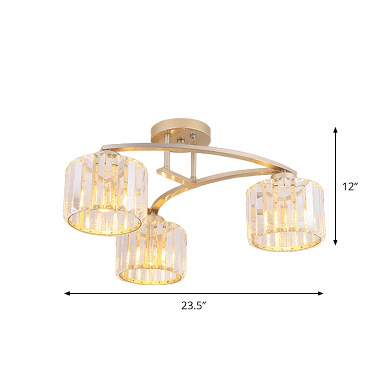 Lustre à montage au plafond avec bras en V doré, métal postmoderne, 3 ampoules, Semi-affleurant pour Restaurant, avec abat...