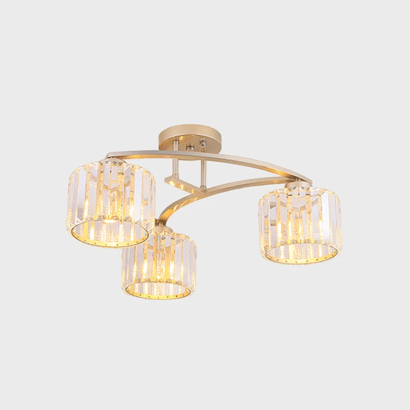 Lustre à montage au plafond avec bras en V doré, métal postmoderne, 3 ampoules, Semi-affleurant pour Restaurant, avec abat...