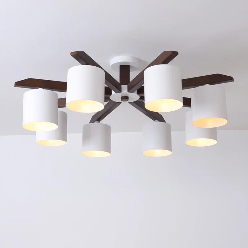 Lustre métallique à montage au plafond pour salon, semi-encastré moderne à 5/6/8 ampoules, marron et blanc Clearhalo
