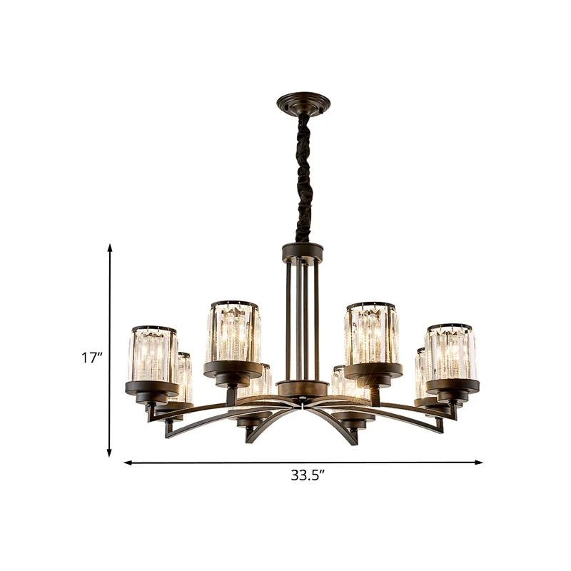 Lustre noir à 8 ampoules, éclairage moderne à Suspension cylindrique en cristal pour salon Clearhalo