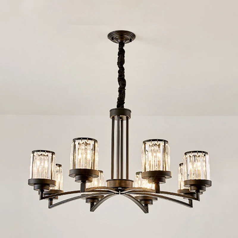 Lustre noir à 8 ampoules, éclairage moderne à Suspension cylindrique en cristal pour salon Clearhalo