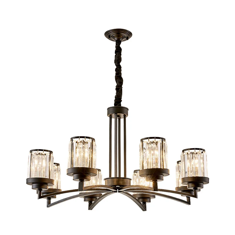 Lustre noir à 8 ampoules, éclairage moderne à Suspension cylindrique en cristal pour salon Clearhalo