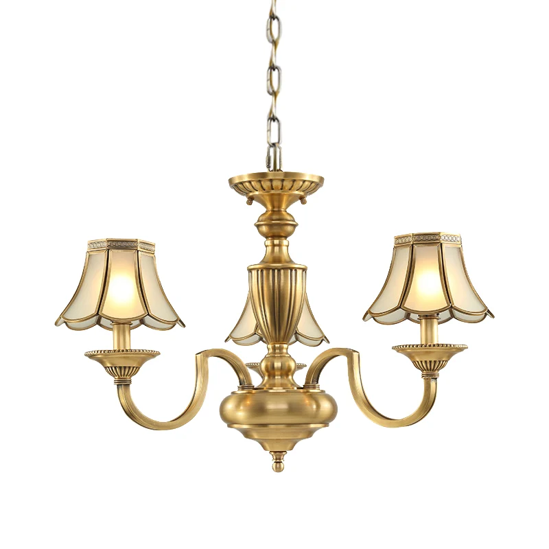 Lustre à panneau en verre dépoli, 6/8/10 lumières, éclairage colonial en laiton poli, lampe suspendue évasée pour chambre...