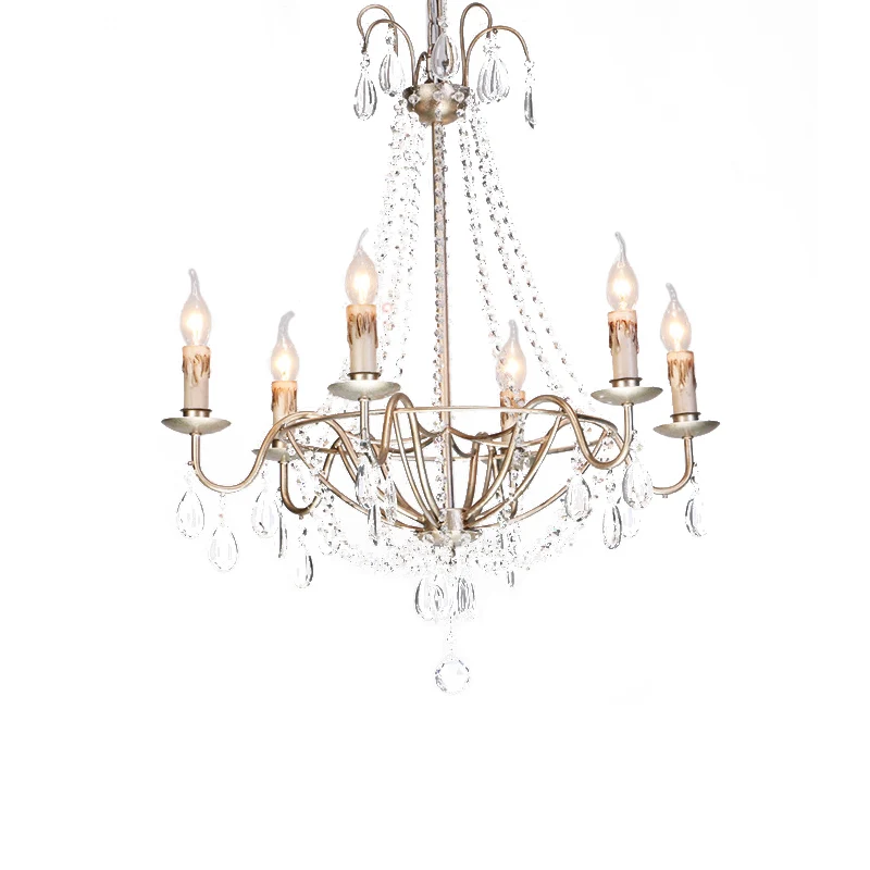 Lustre en perles de cristal clair, lampe moderniste à 6 têtes, luminaire suspendu en finition dorée pour chambre à coucher...