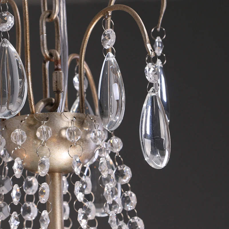 Lustre en perles de cristal clair, lampe moderniste à 6 têtes, luminaire suspendu en finition dorée pour chambre à coucher...