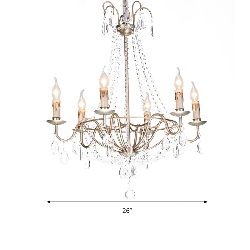 Lustre en perles de cristal clair, lampe moderniste à 6 têtes, luminaire suspendu en finition dorée pour chambre à coucher...
