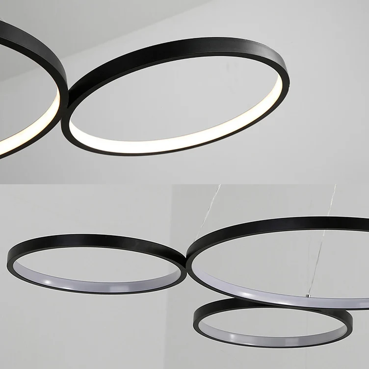 Lustre de plafond en acrylique à 4 anneaux, LED Simple, pendentif goutte noir/blanc au-dessus de la Table, lumière chaude/...
