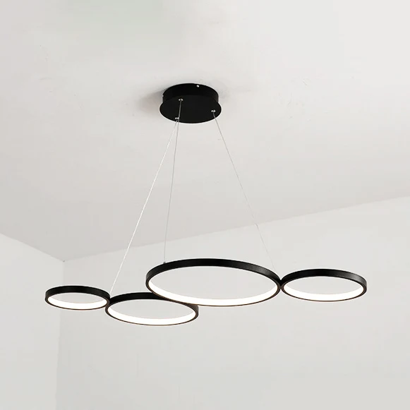 Lustre de plafond en acrylique à 4 anneaux, LED Simple, pendentif goutte noir/blanc au-dessus de la Table, lumière chaude/...
