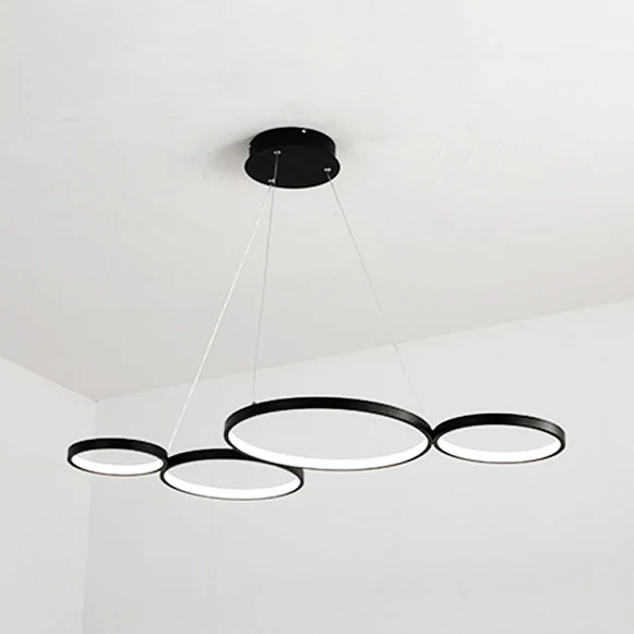 Lustre de plafond en acrylique à 4 anneaux, LED Simple, pendentif goutte noir/blanc au-dessus de la Table, lumière chaude/...