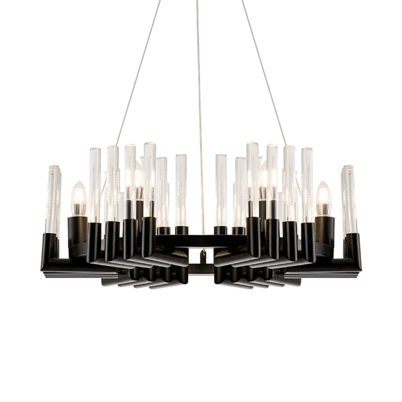 Lustre de plafond candélabre en cristal clair, 6 lumières minimales, finition noire, Kit de lampes suspendues pour salle à...