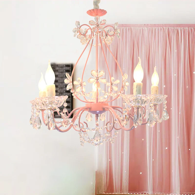 Lustre de plafond de chambre à coucher en forme de bougie, luminaire suspendu traditionnel en cristal K9 à 3/5 têtes rose...