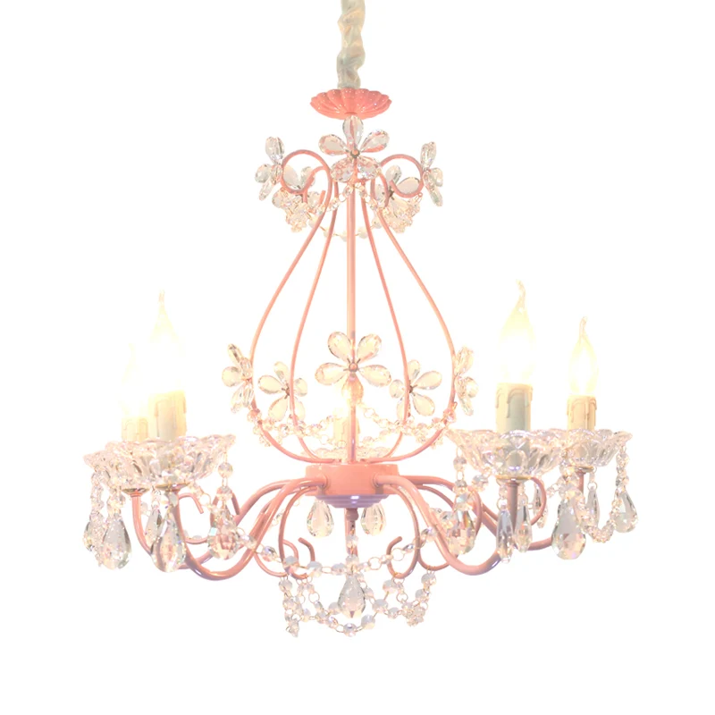 Lustre de plafond de chambre à coucher en forme de bougie, luminaire suspendu traditionnel en cristal K9 à 3/5 têtes rose...