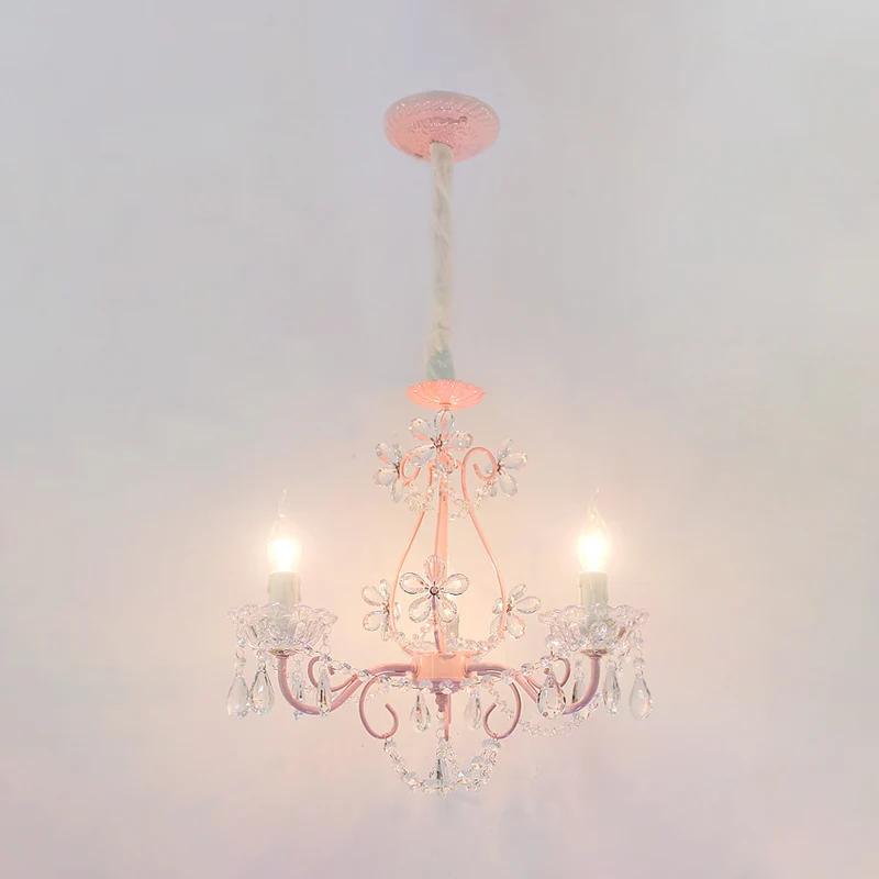 Lustre de plafond de chambre à coucher en forme de bougie, luminaire suspendu traditionnel en cristal K9 à 3/5 têtes rose...