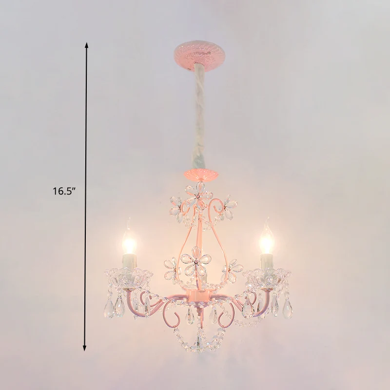 Lustre de plafond de chambre à coucher en forme de bougie, luminaire suspendu traditionnel en cristal K9 à 3/5 têtes rose...