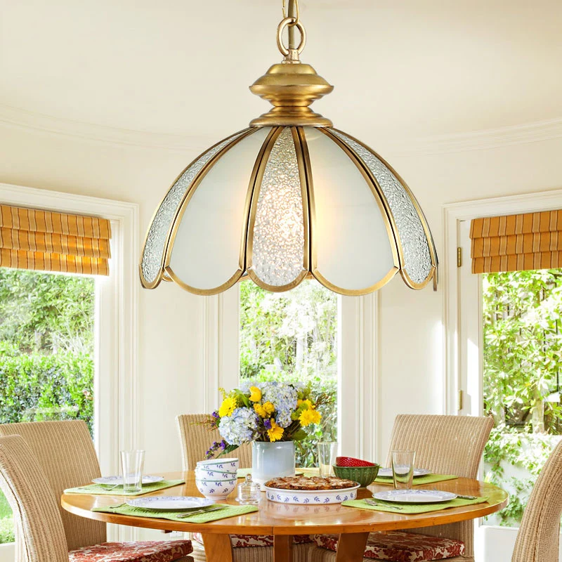 Lustre de plafond en forme de bol à 3 ampoules, luminaire suspendu en verre givré colonial en laiton Clearhalo