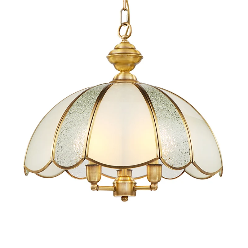 Lustre de plafond en forme de bol à 3 ampoules, luminaire suspendu en verre givré colonial en laiton Clearhalo