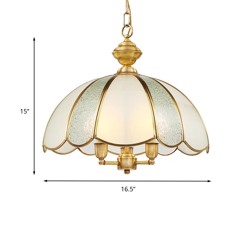 Lustre de plafond en forme de bol à 3 ampoules, luminaire suspendu en verre givré colonial en laiton Clearhalo