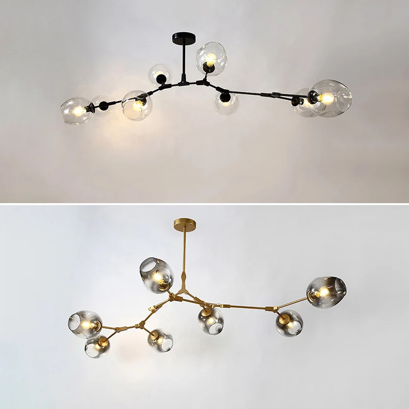 Lustre de plafond postmoderne, structure DNA, suspension avec abat-jour en verre à fossettes Clearhalo