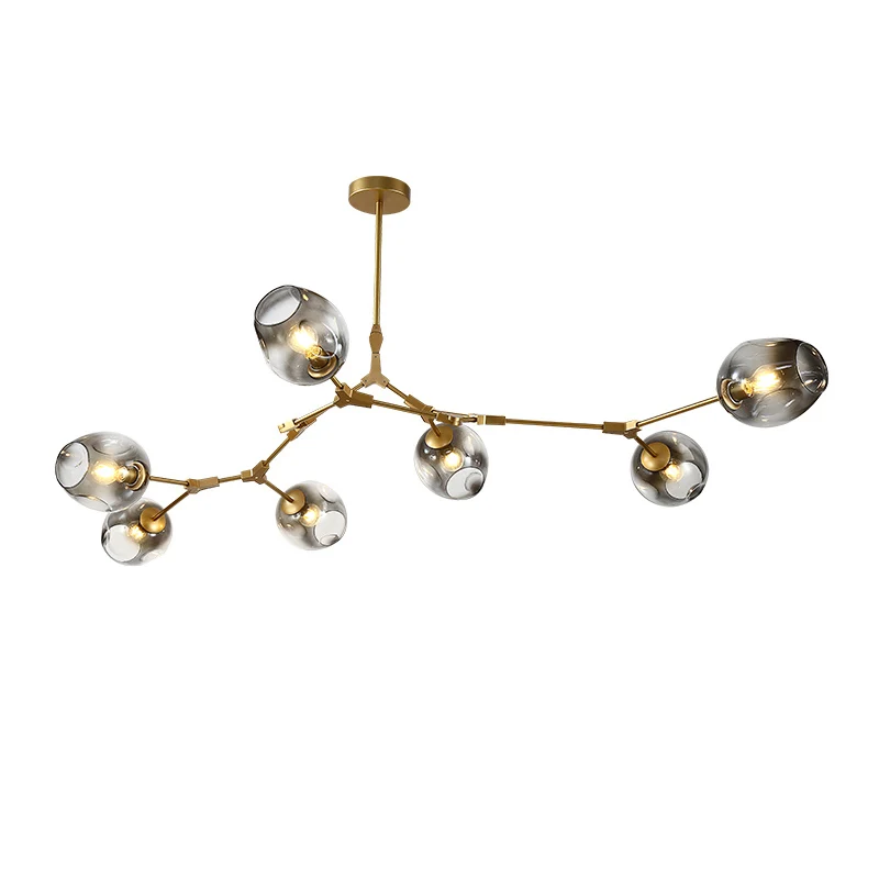 Lustre de plafond postmoderne, structure DNA, suspension avec abat-jour en verre à fossettes Clearhalo