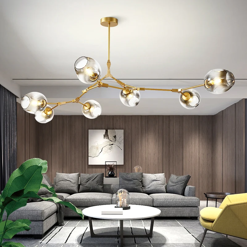 Lustre de plafond postmoderne, structure DNA, suspension avec abat-jour en verre à fossettes Clearhalo
