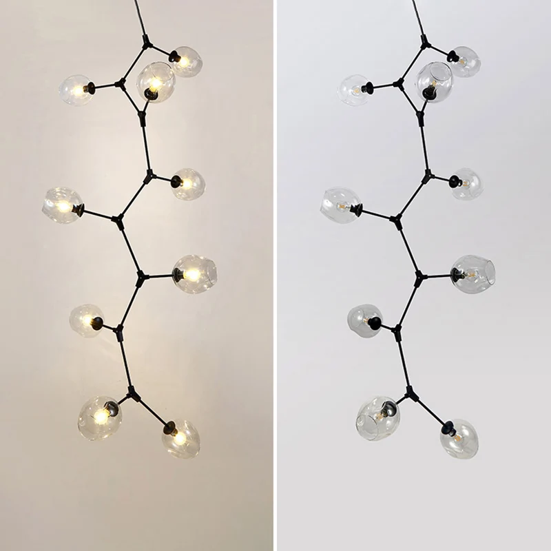 Lustre de plafond postmoderne, structure DNA, suspension avec abat-jour en verre à fossettes Clearhalo
