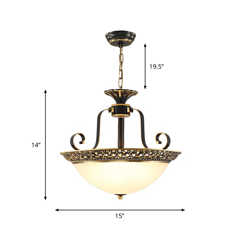 Lustre de plafond en verre opale en forme de dôme, lampe à Suspension traditionnelle à 3 lumières pour salle à manger en l...
