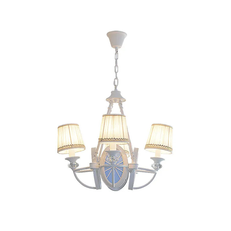 Lustre seau blanc, lampe méditerranéenne à 4 lumières, pendentif en tissu avec Design ovale en résine Clearhalo