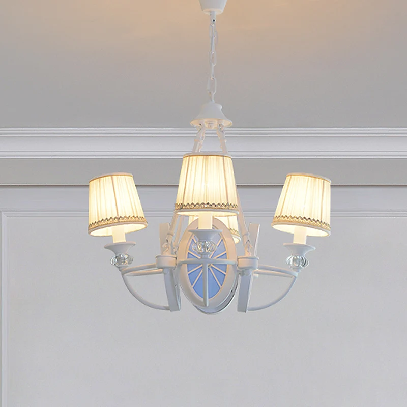 Lustre seau blanc, lampe méditerranéenne à 4 lumières, pendentif en tissu avec Design ovale en résine Clearhalo